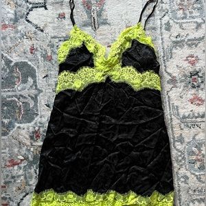 alice + olivia black mini dress with lace trim